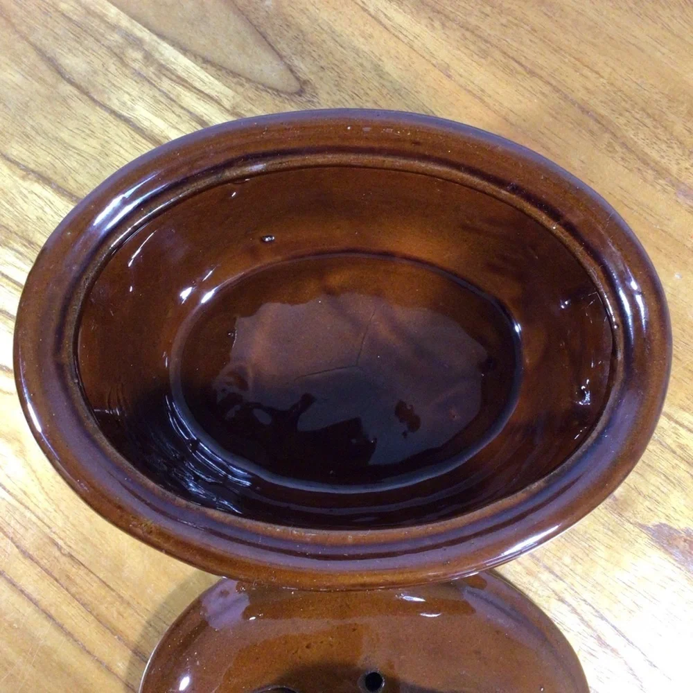 Vintage Two-Tone Brown Ceramic 1 Quart Covered Casserole